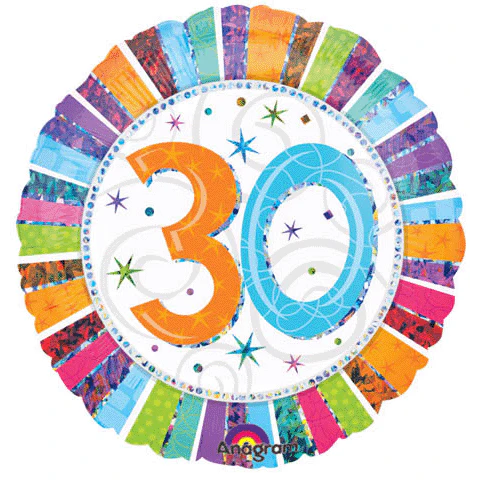 18" Holographic Radiant Birthday 30 Balloon Packaged