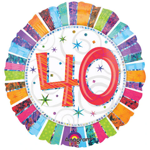 18" Holographic Radiant Birthday 40 Balloon Packaged