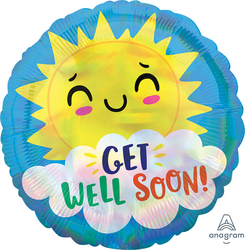 18" Iridescent Get Well Happy Sun Foil Balloon