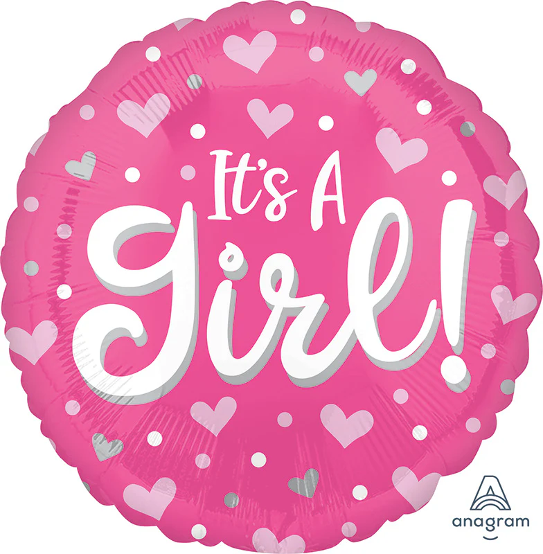 18" It's A Girl Hearts & Dots Foil Balloon