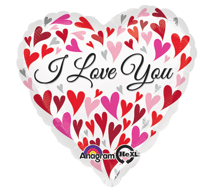 18" Love You Happy Hearts Balloon Packaged