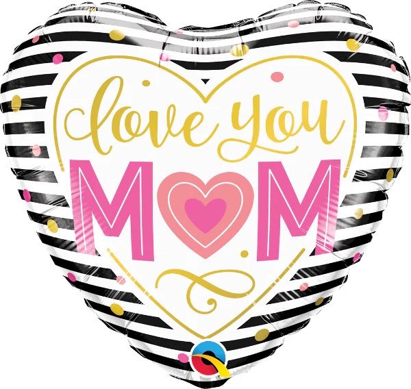 18" Love You M(HEART)M Stripes Foil Balloon