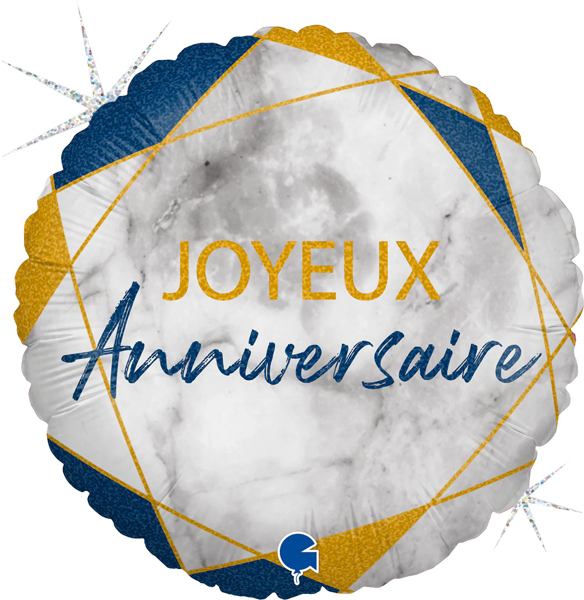 18" Marble Mate Joyeux Anniv Bleu (French) Foil Balloon