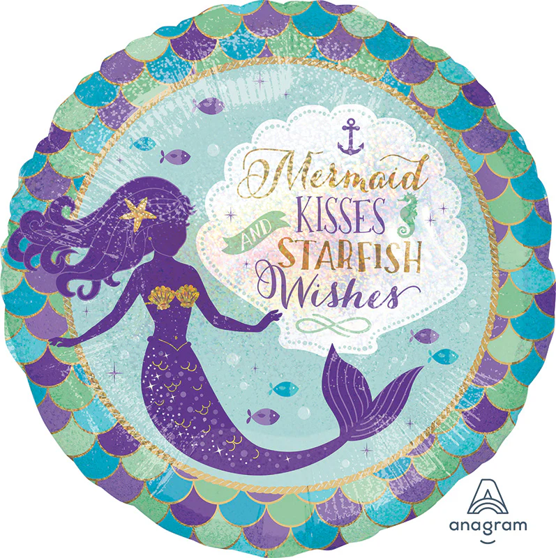 18" Mermaid Wishes & Kisses Foil Balloon