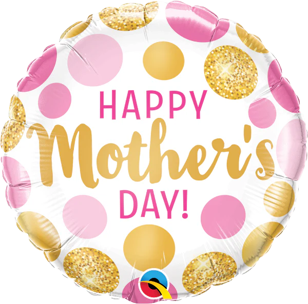 18" Mother's Day Pink & Gold Dots Foil Balloon