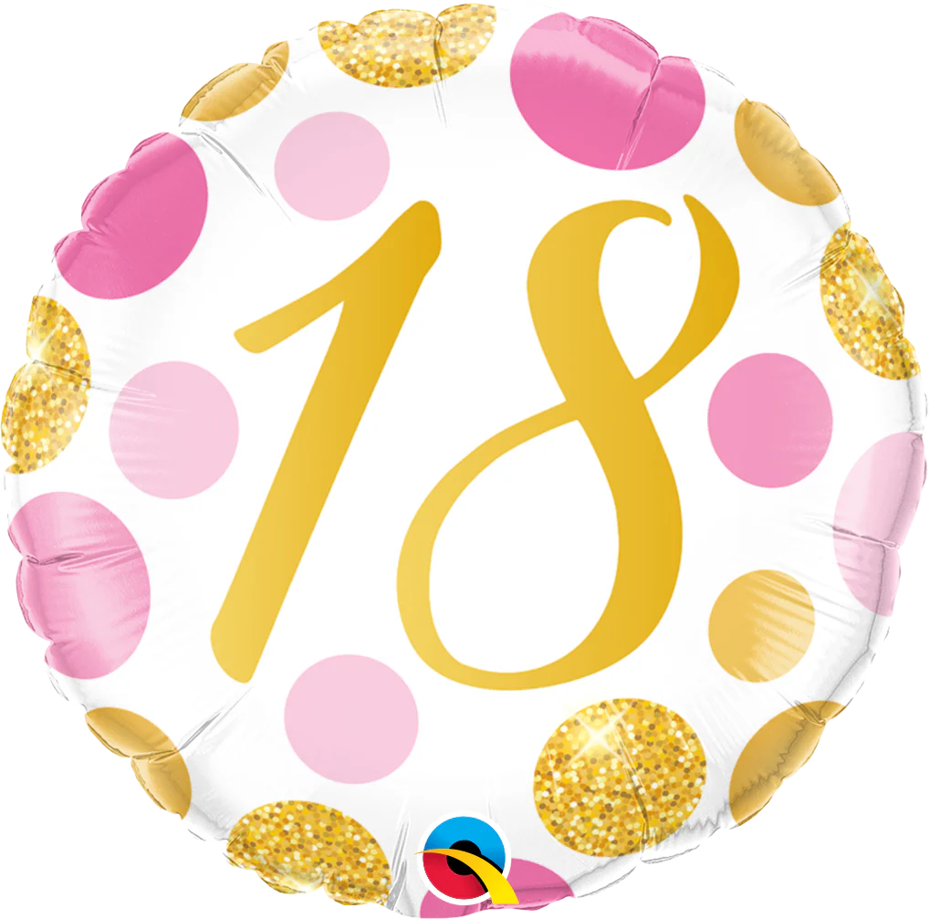18" Number 18 Pink & Gold Dots Foil Balloon
