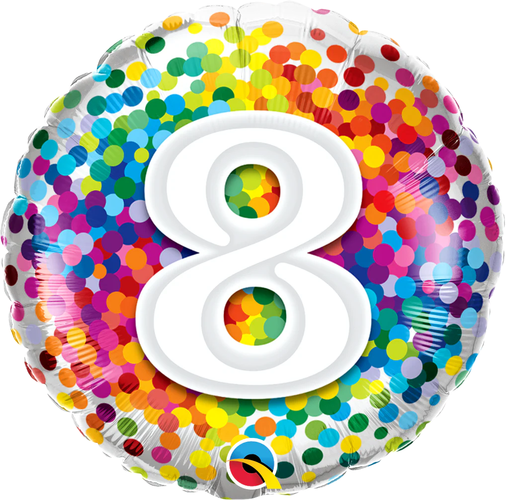 18" Number 8 Rainbow Confetti Foil Balloon