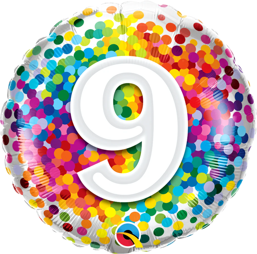 18" Number 9 Rainbow Confetti Foil Balloon