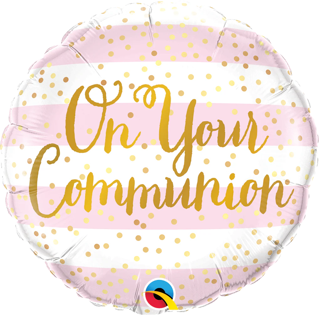 18" On Your Communion Pink Stripes Foil Balloon