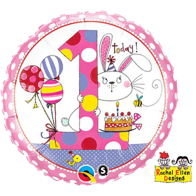 18" Rachel Ellen Age 1 Bunny Polka Dots Balloon