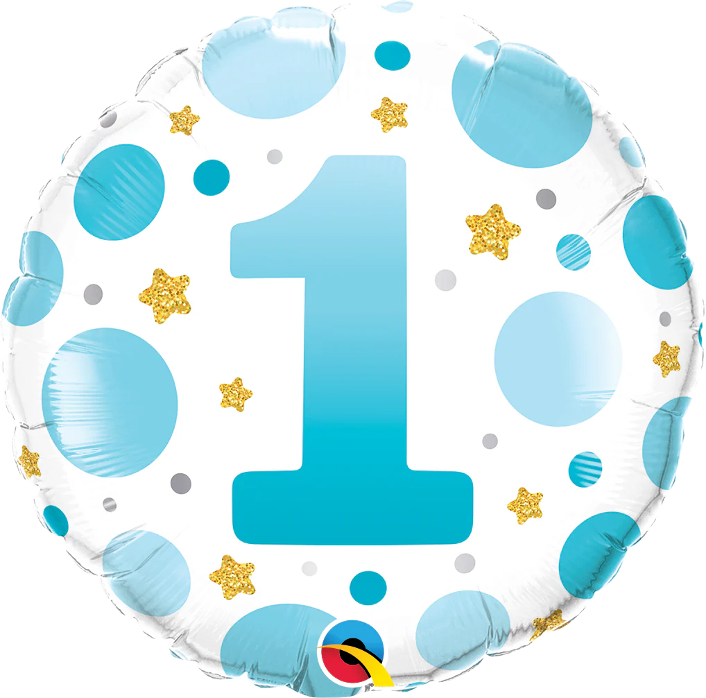 18" Round Age 1 Blue Dots Foil Balloon