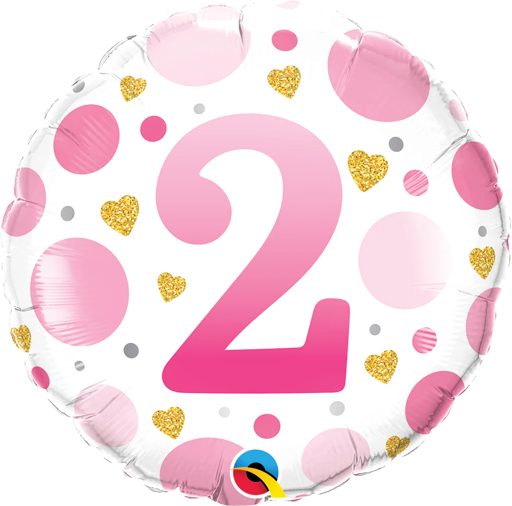 18" Round Age 2 Pink Dots Foil Balloon