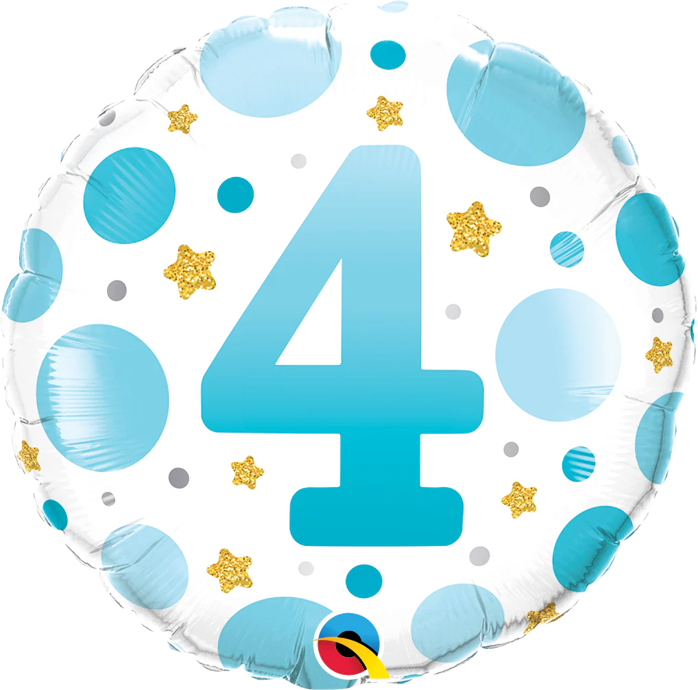18" Round Age 4 Blue Dots Foil Balloon