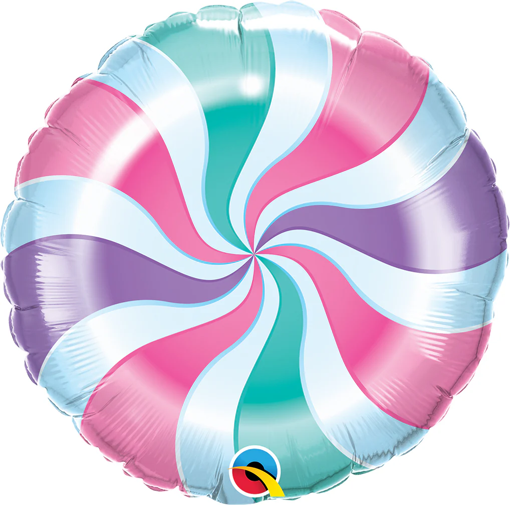 18" Round Candy Pastel Swirl Foil Balloon