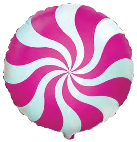 18" Round Candy Peppermint Swirl Fuschia Foil Balloon