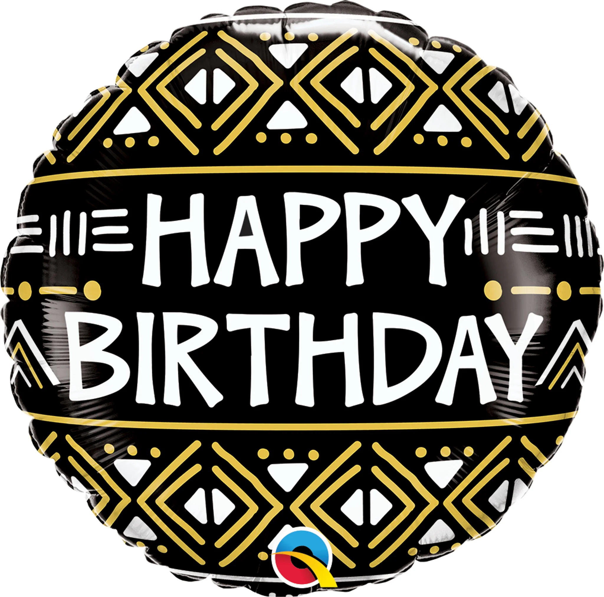 18" Round Happy Birthday Mud Cloth Print Foil Balloon