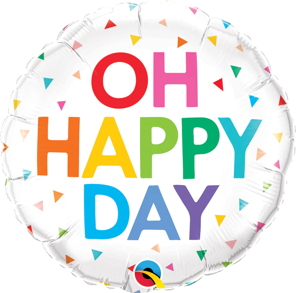 18" Round Oh Happy Day Rainbow Confetti Foil Balloon