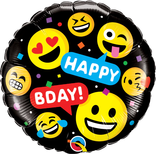 18" Round Smileys Happy Bday Foil Balloon
