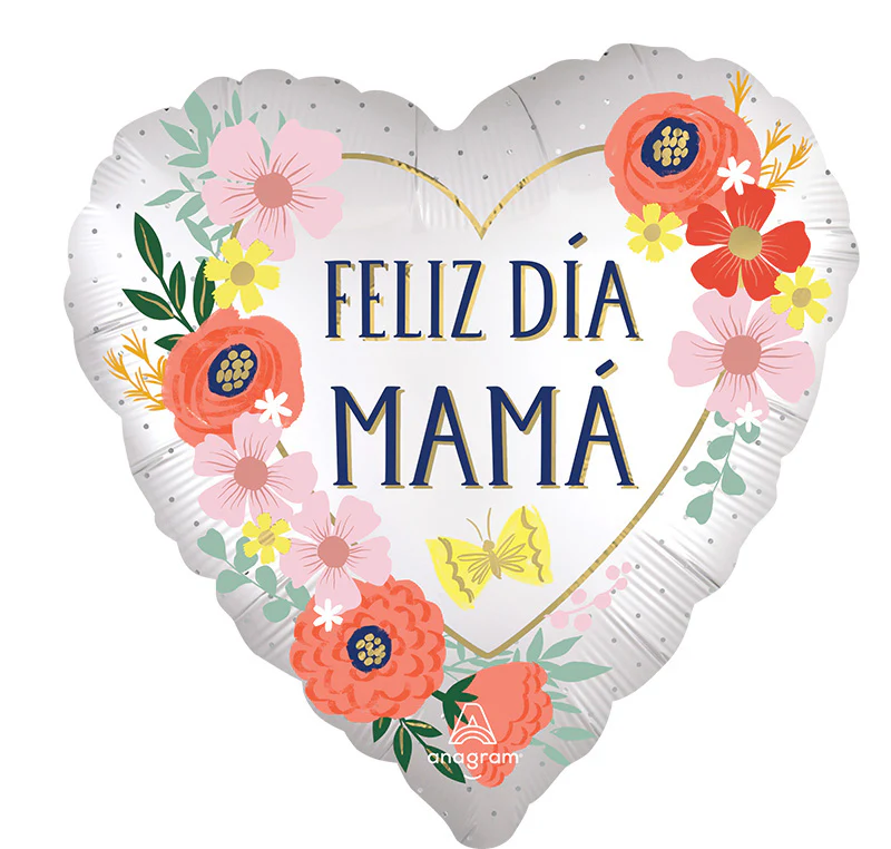 18" Satin Feliz Dia Mama Blooms (Spanish) Foil Balloon