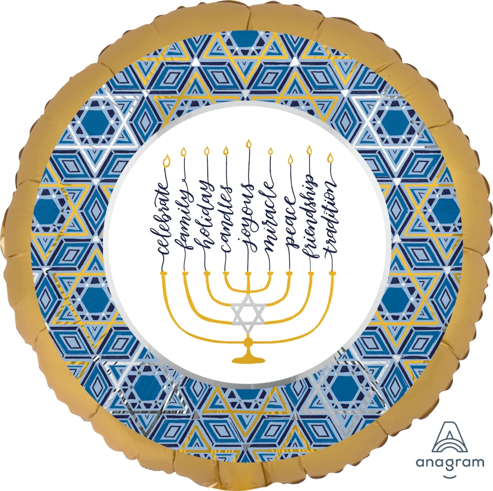 18" Satin Infused Hanukkah Festival of Lights Foil Balloon
