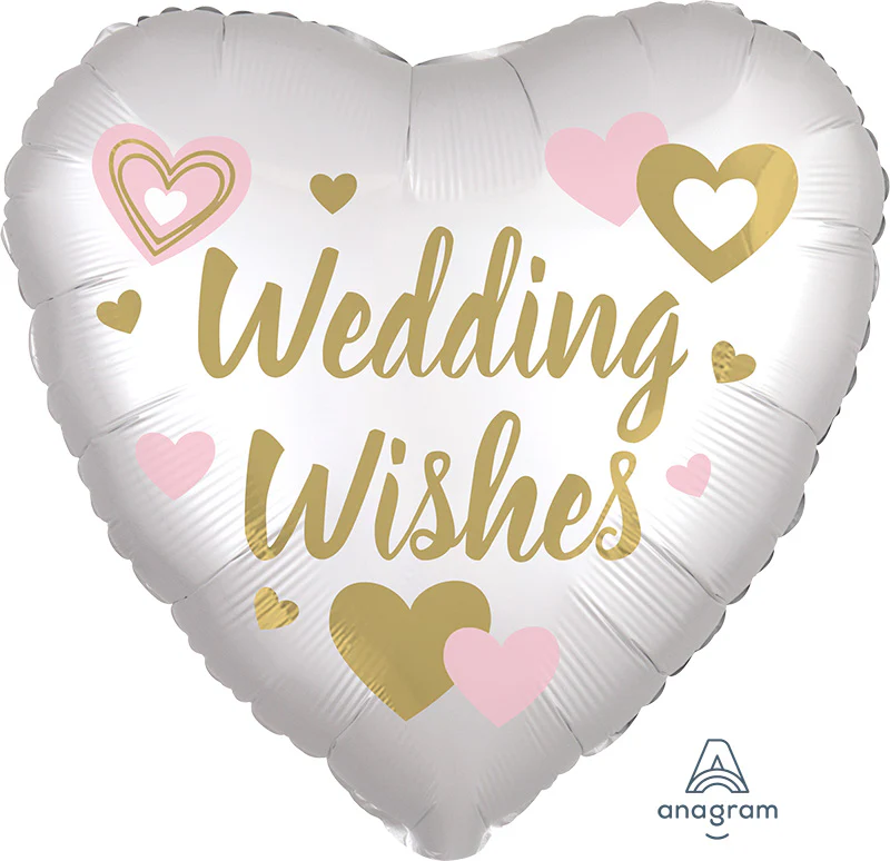18" Satin Wedding Wishes White Foil Balloon