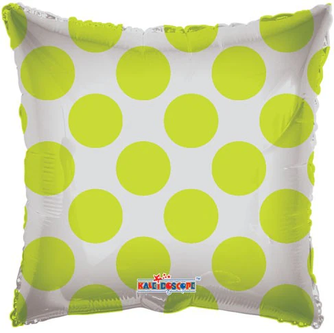 18" Solid Square with Green Polka Dots Balloon