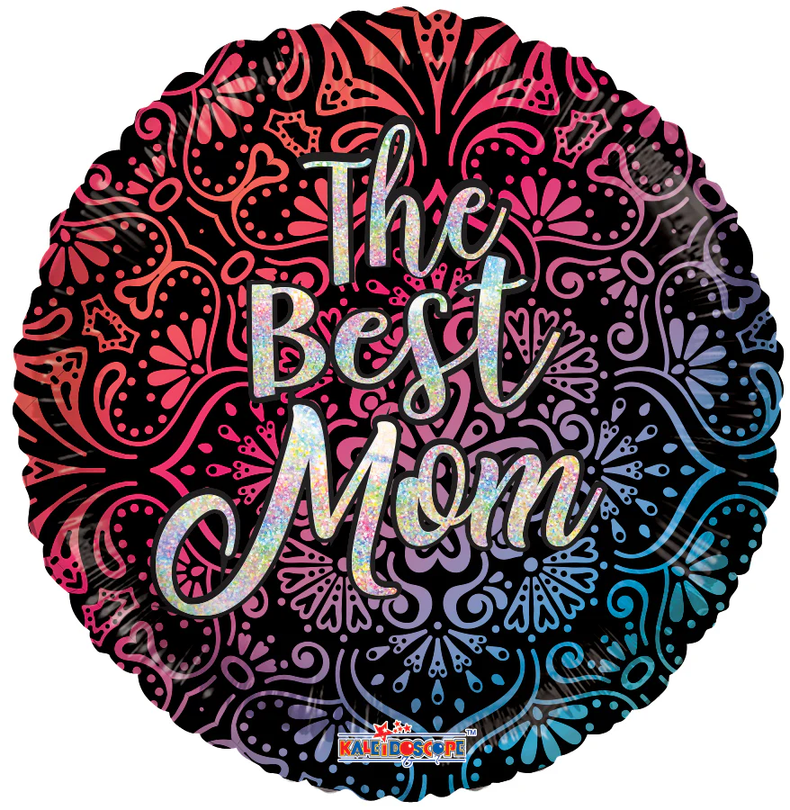 18" The Best Mom Mandala Hollographic Foil Balloon