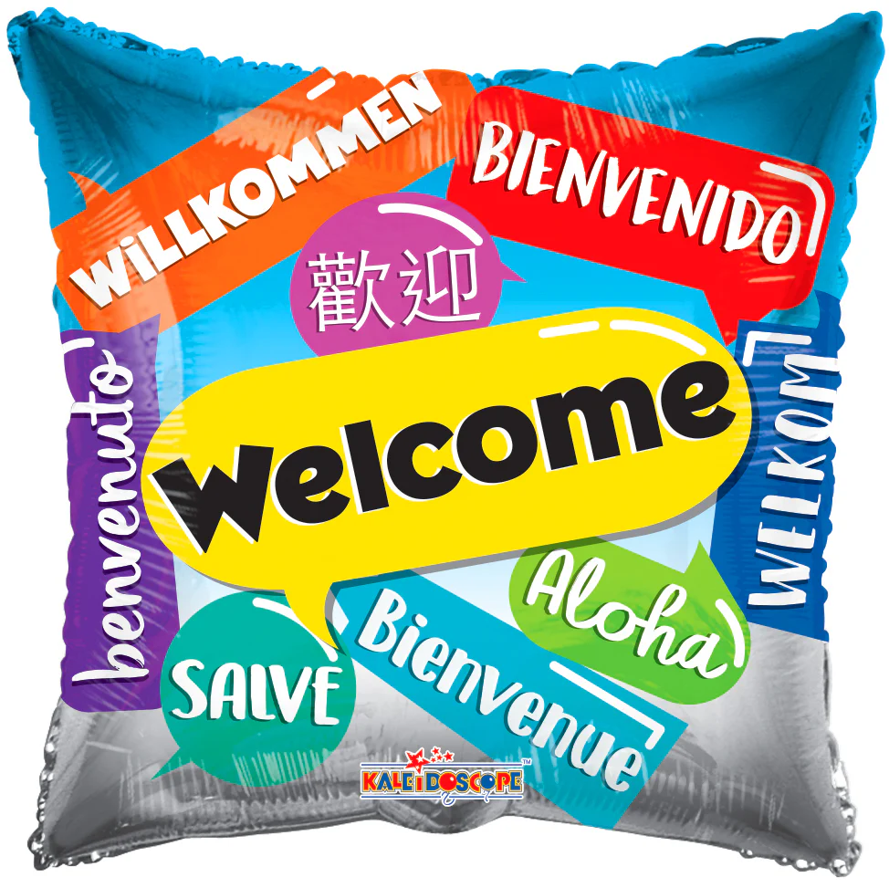 18" Welcome Languages Square Foil Balloon
