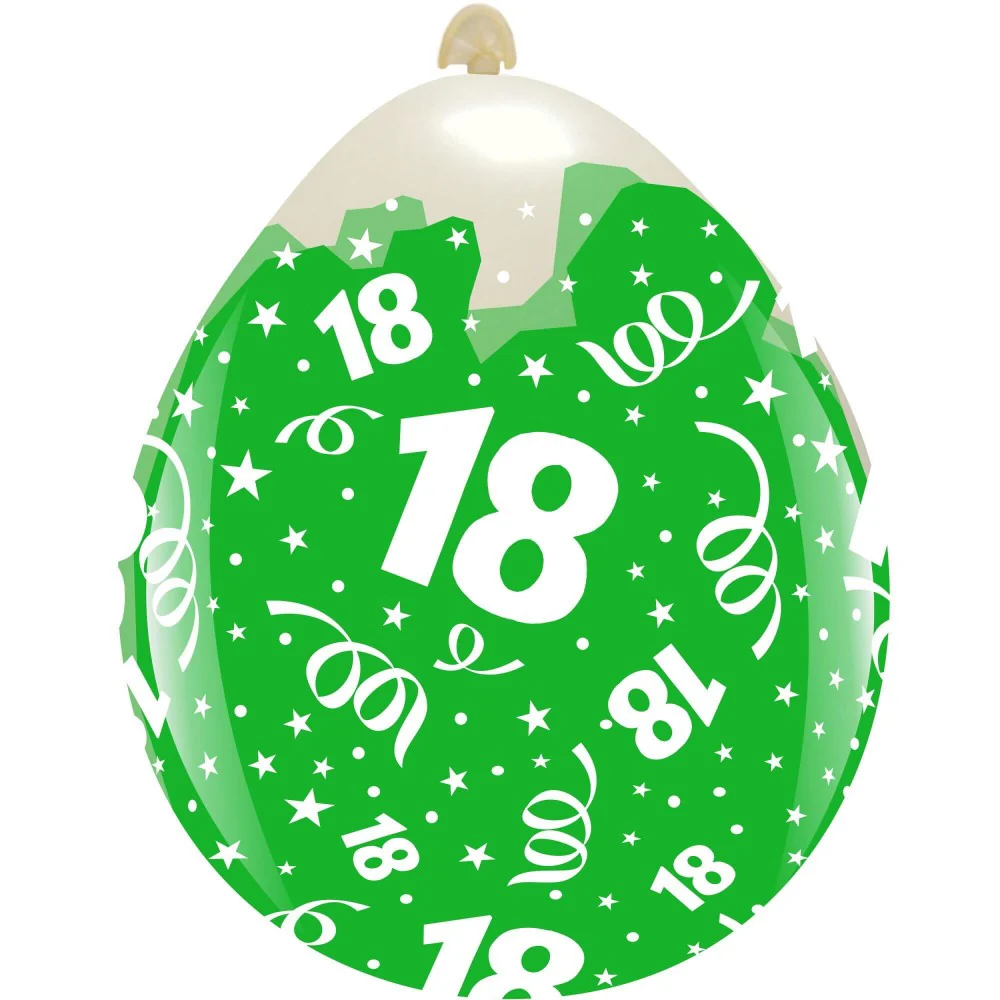 18" 18th Birthday All Around (10 Per Bag) Cattex Brand Printed Stuffing Latex Balloons