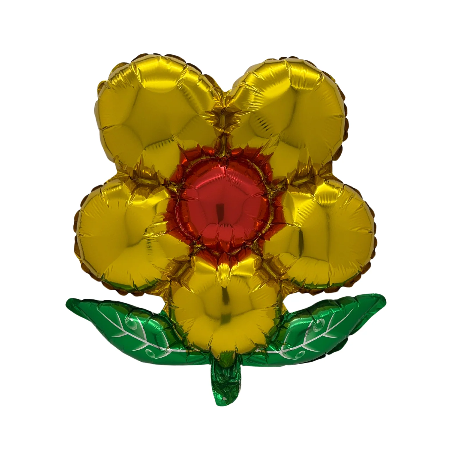 18" Airfill Only Flower Foil Balloon With Leaves Gold Yellow Red