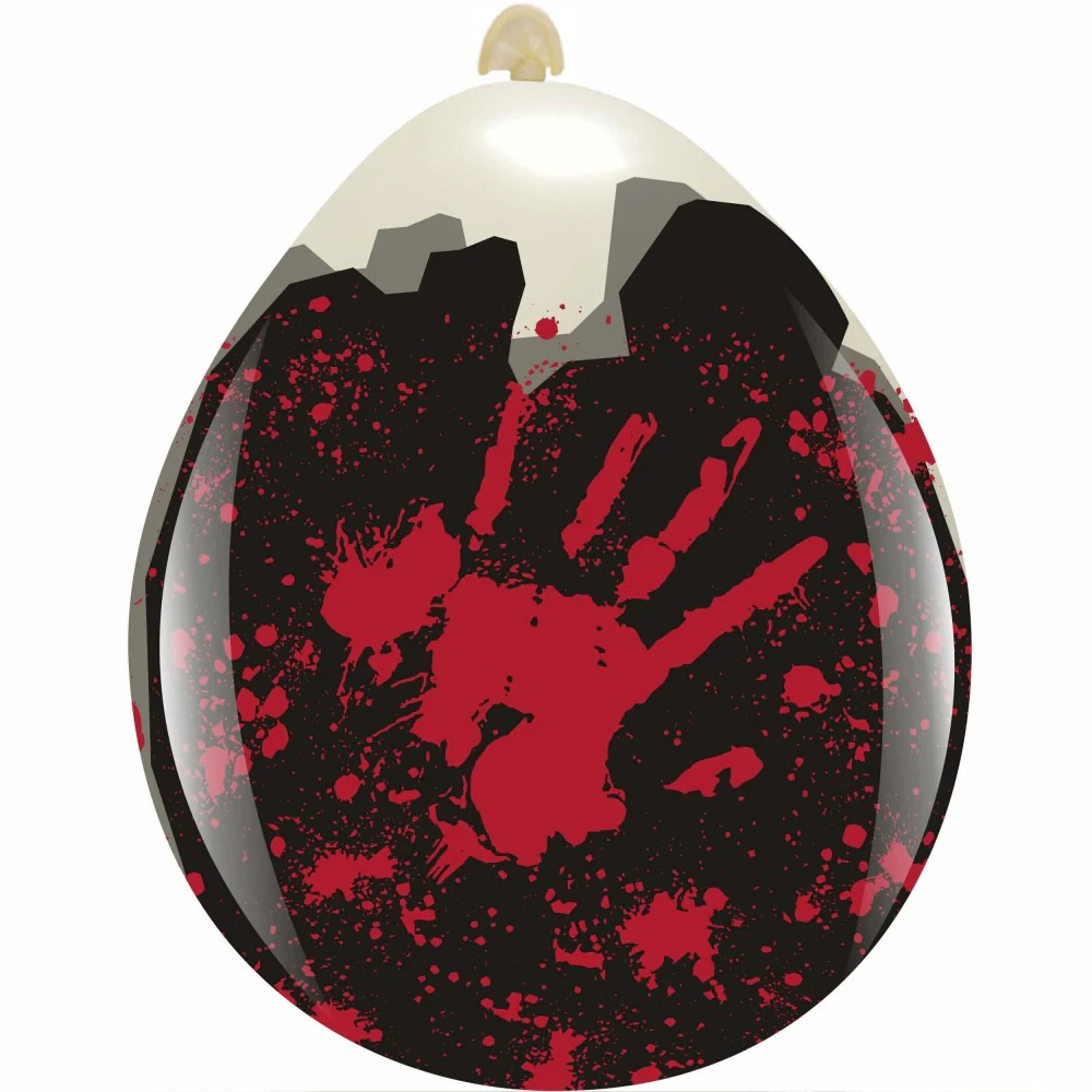 18" Bloody Hands All Around (10 Per Bag) Cattex Brand Printed Latex Stuffing Balloons