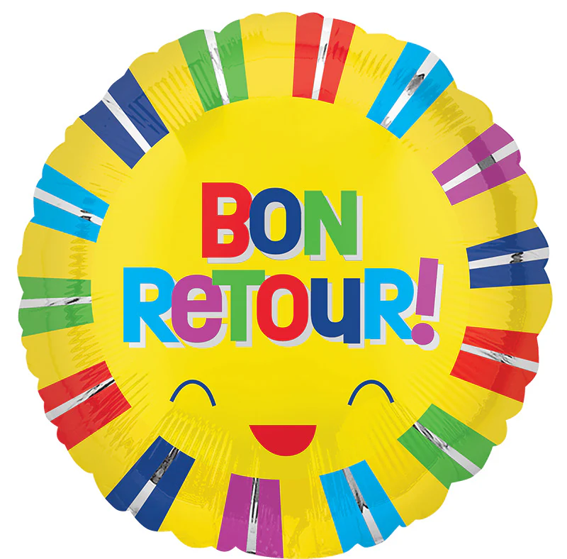 18" Bon Retour! Colorful Stripes Foil Balloon