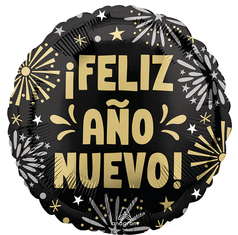18" Feliz Ano Nuevo Fireworks Foil Balloon