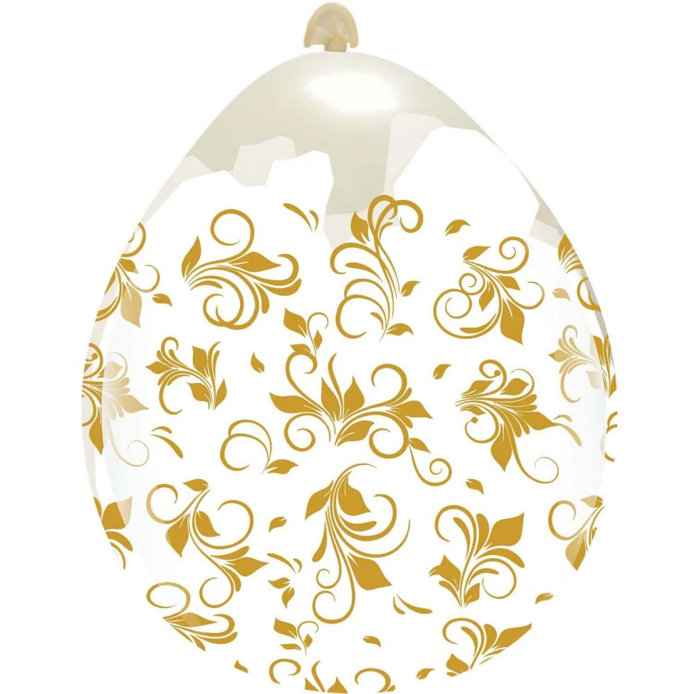 18" Gold Filigree All Around (10 Per Bag) Cattex Brand Printed Latex Stuffing Balloons