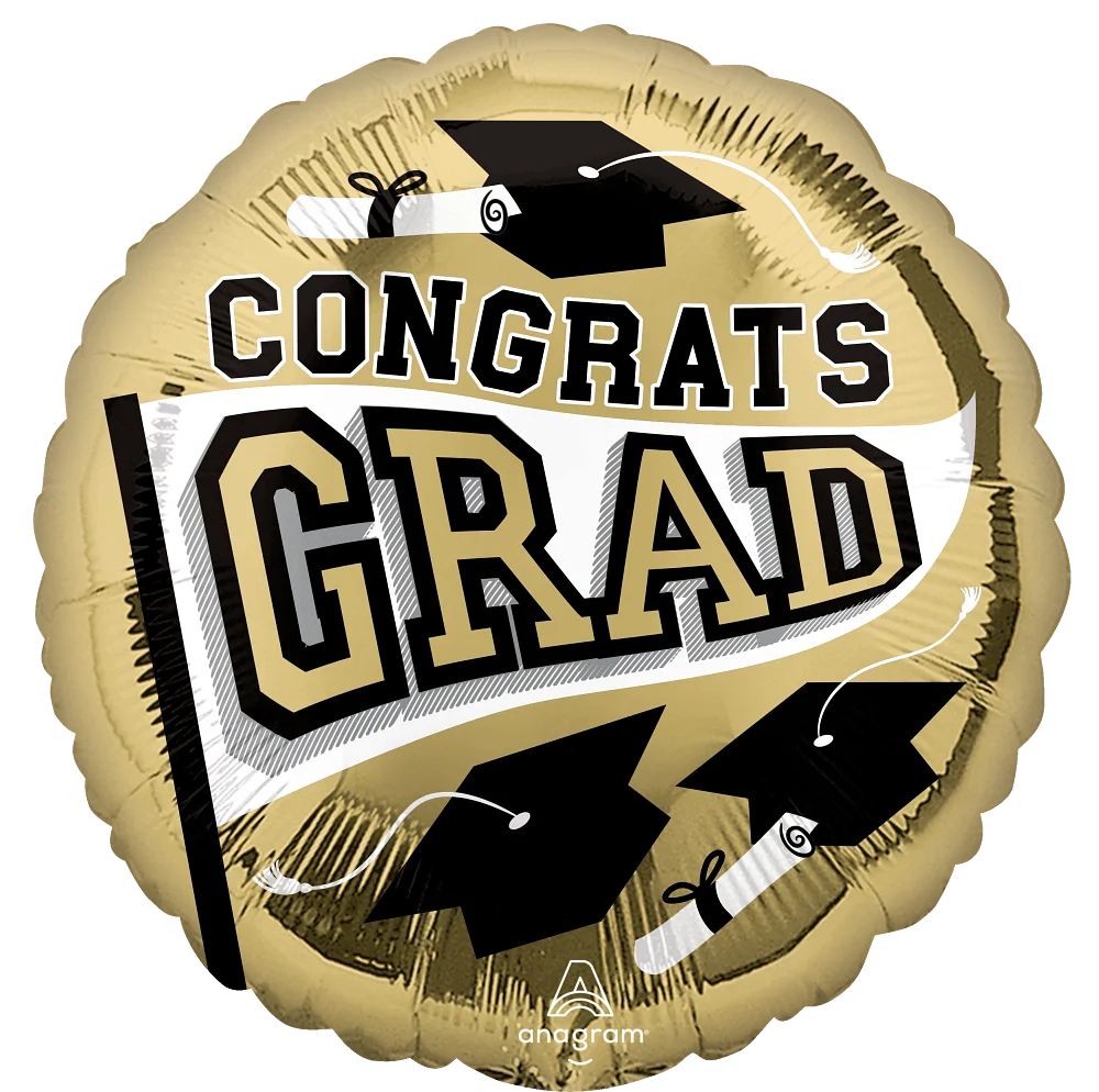 18" Graduation School Colors Be True to Your School - White Gold Foil Balloon