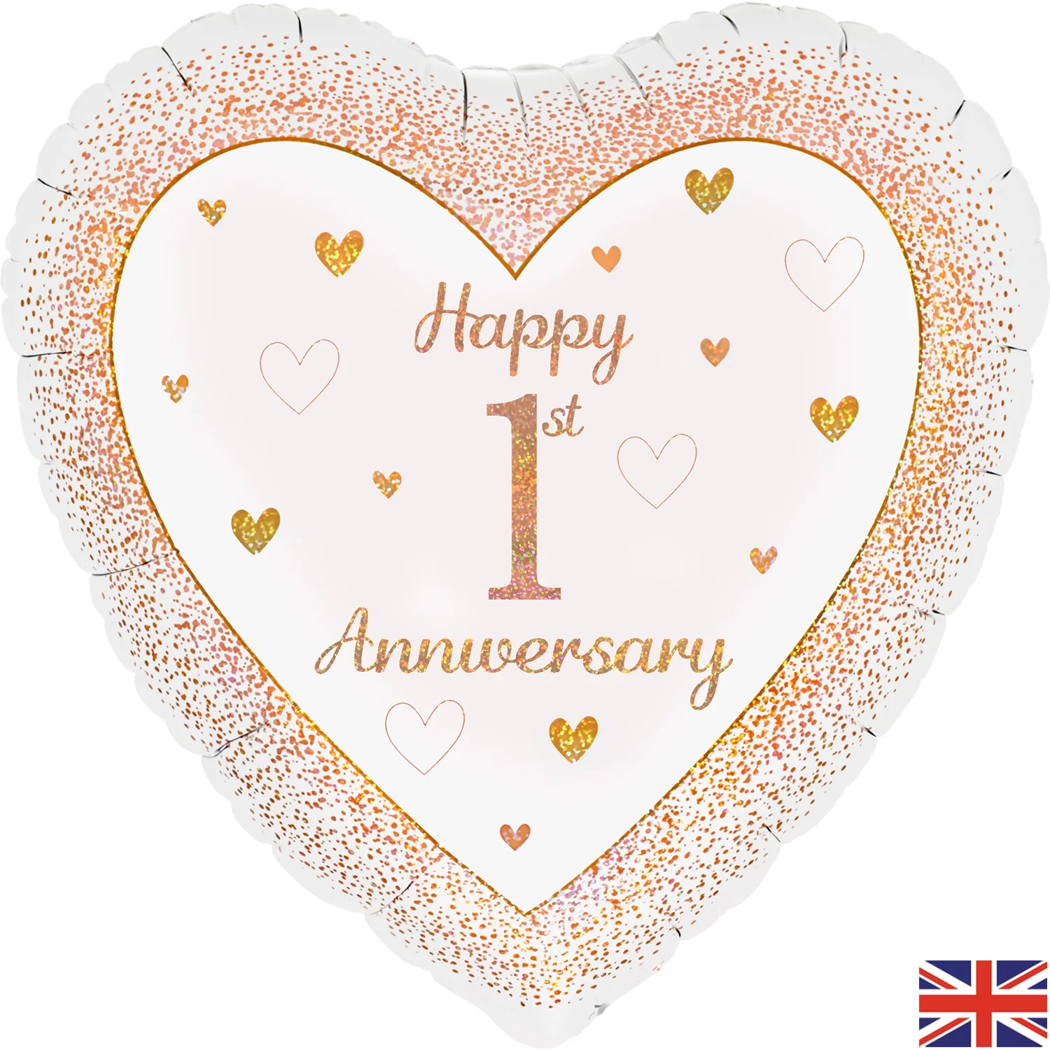 18" Happy 1st Anniversary Heart Rose Gold Oaktree Foil Balloon