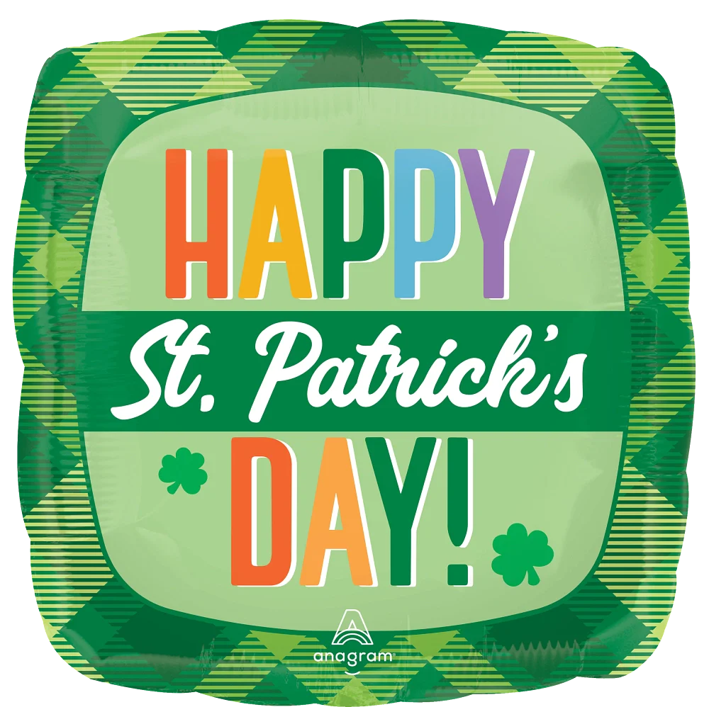18" Happy St. Patrick's Day Plaid Foil Balloon