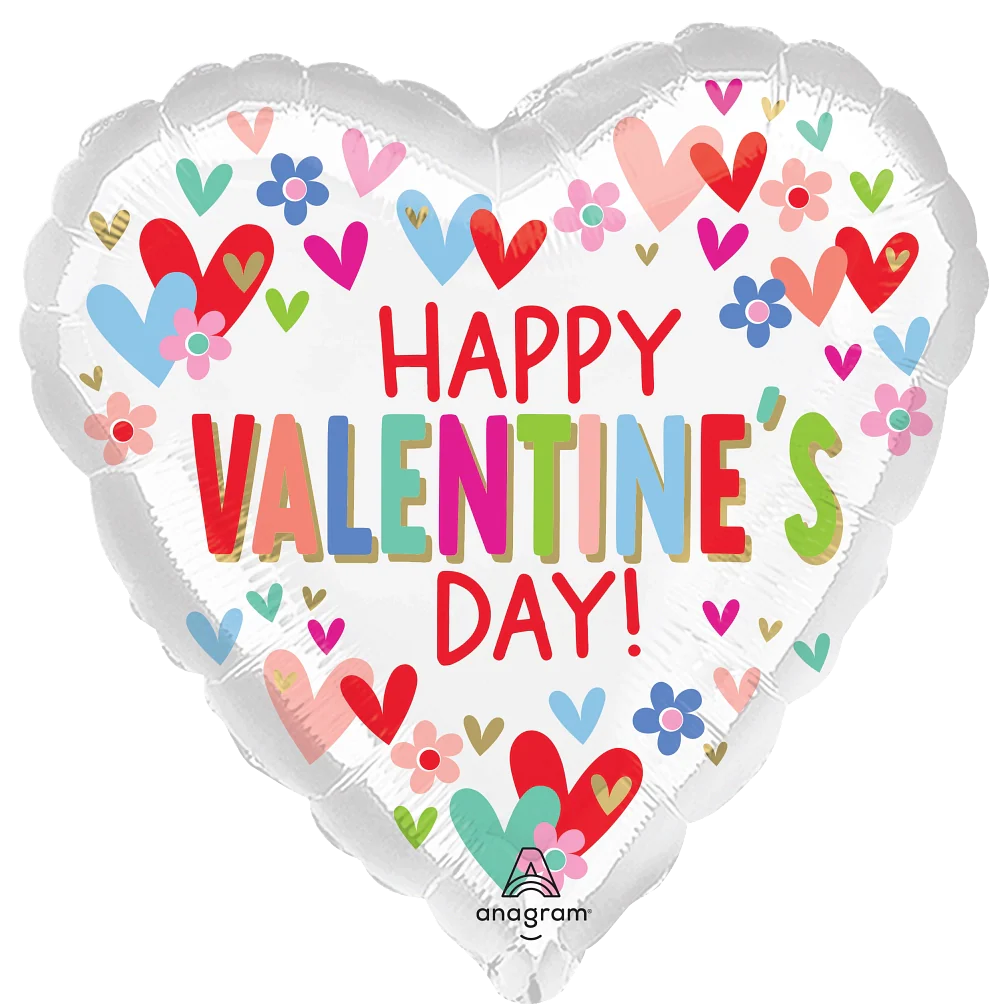 18" Happy Valentines Day Hearts & Daisies Foil Balloon