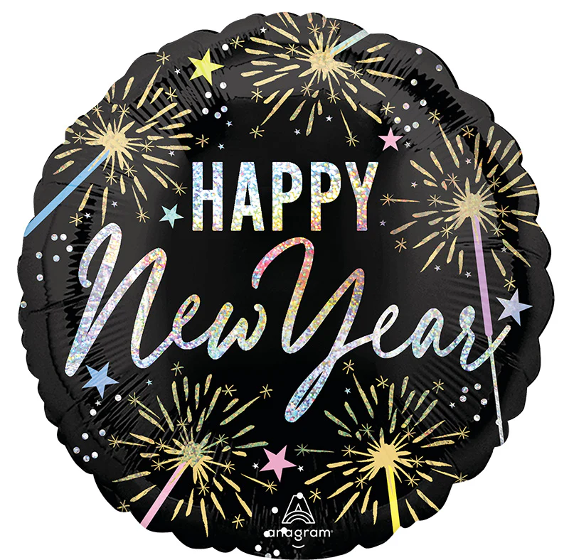 18" Holographic New Year Festive Sparkle Foil Balloon