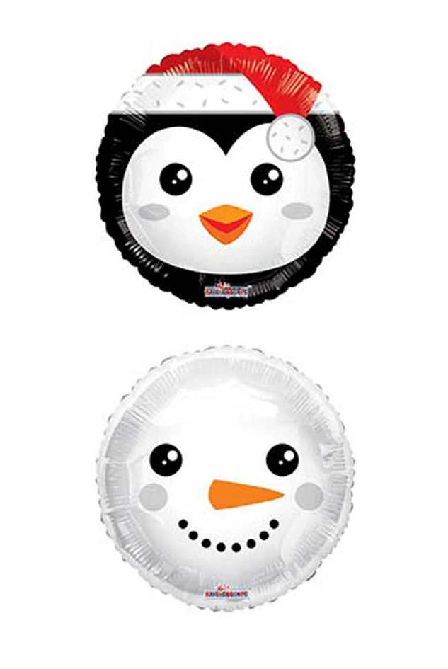 18" Snowman and Penguin Face Front/Back Foil Balloon
