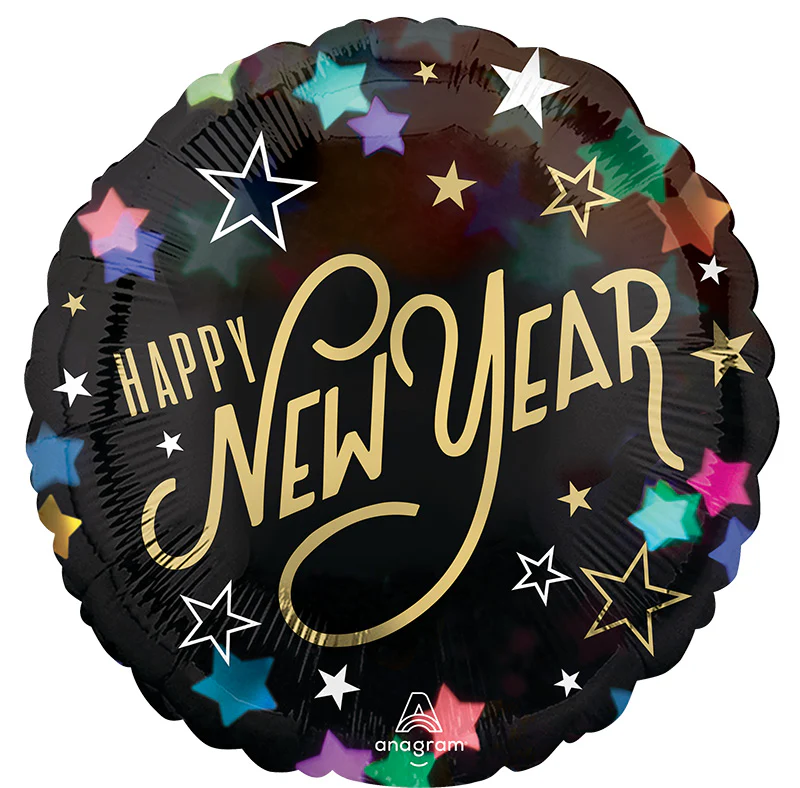 18" Satin Satin Natural Sparkle Happy New Years Foil Balloon