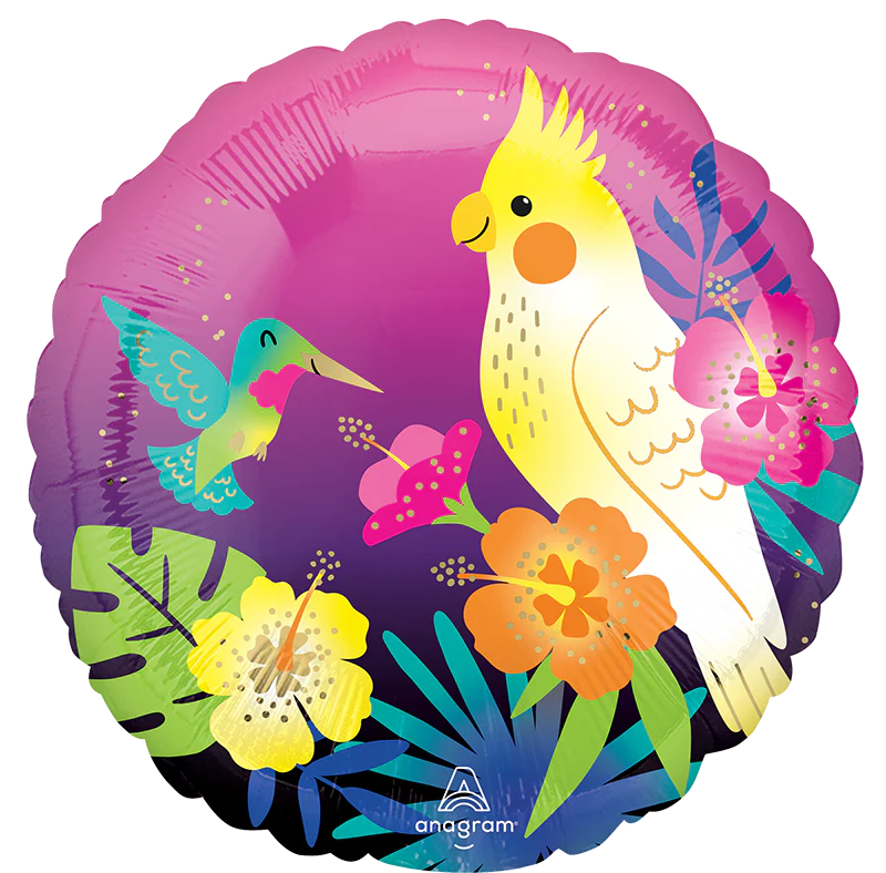 18" Standard Neon Tropical Birds Hummingbird Foil Balloon