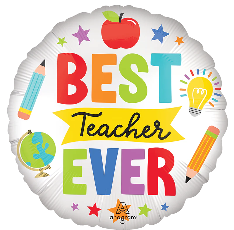 18" Standard Satin Satin Best Teacher Ever Icons Foil Balloon