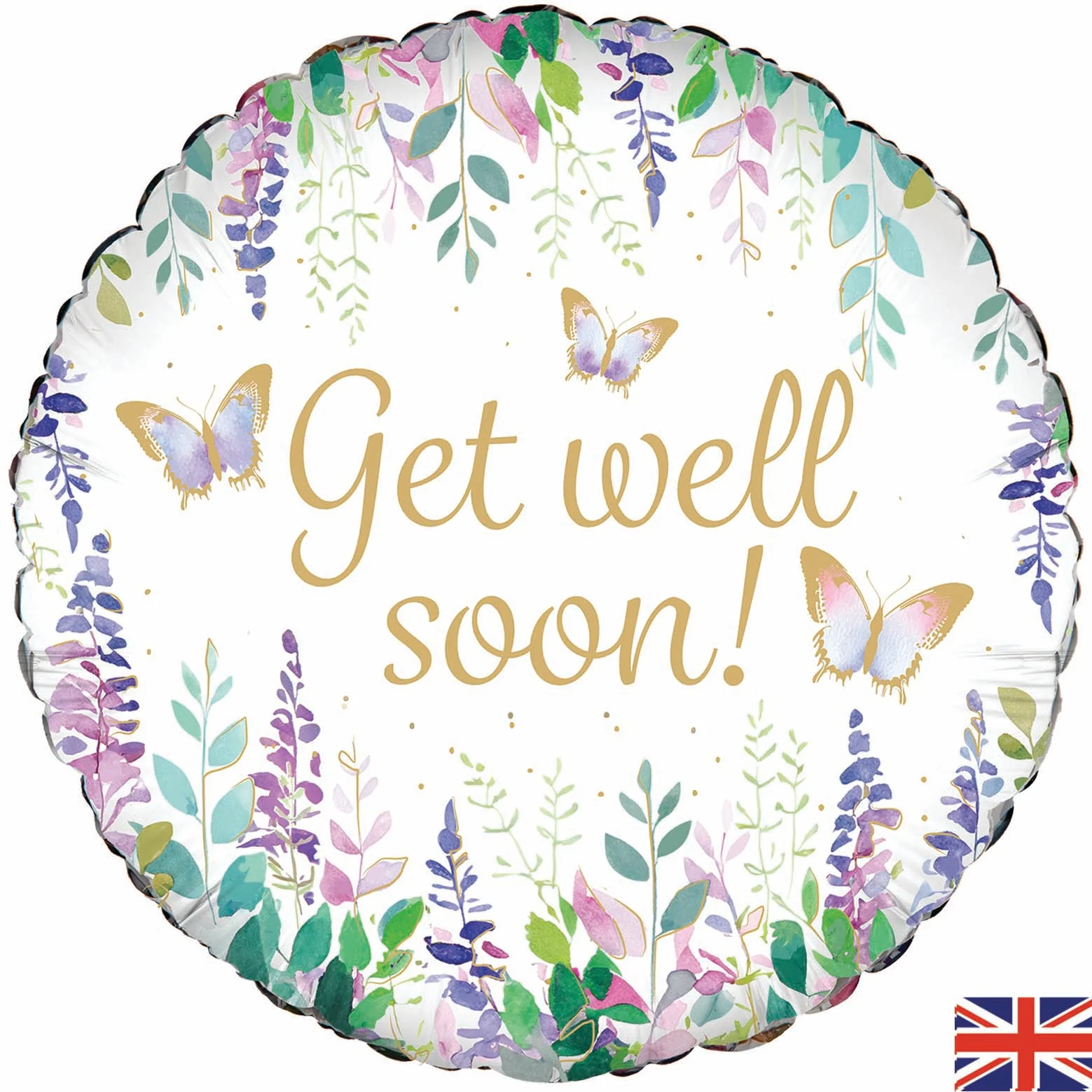 18" Watercolour Floral Get Well Soon Oaktree Brand Foil Balloon