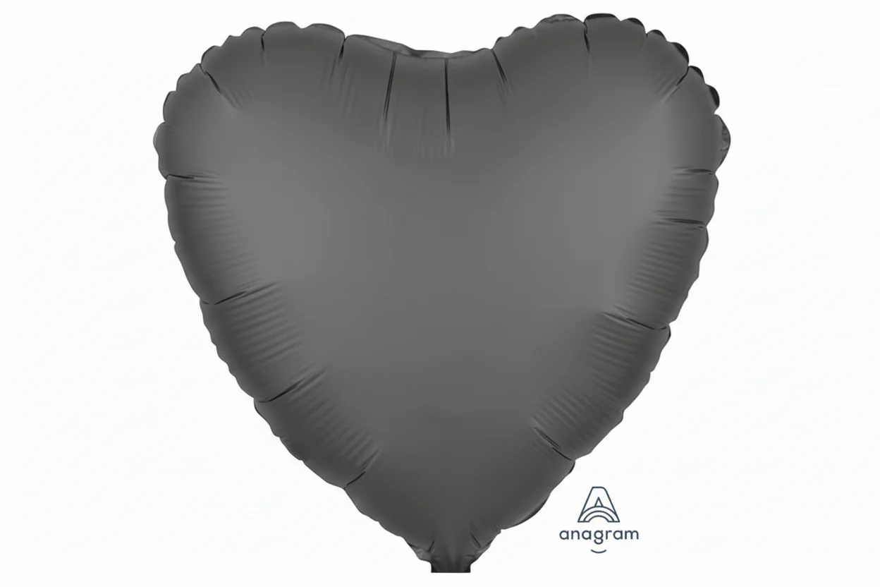 18" Satin Luxe Stormy Grey Heart Foil Balloon