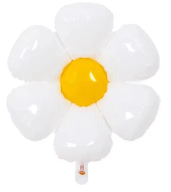 19" Airfill Only White and Yellow Daisy Flower Balloon