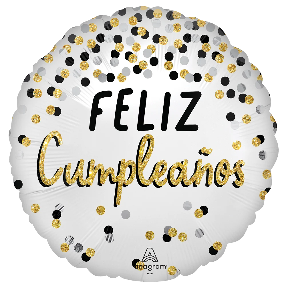 21" Satin Black Silver Gold Birthday Feliz Cumpleanos Foil Balloon