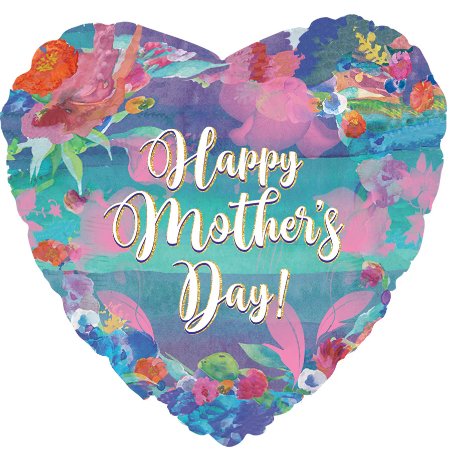 17" Happy Mother's Day Blue Floral Foil Balloon