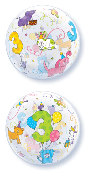22" Age 3 Cuddly Pets Plastic Bubble Balloons