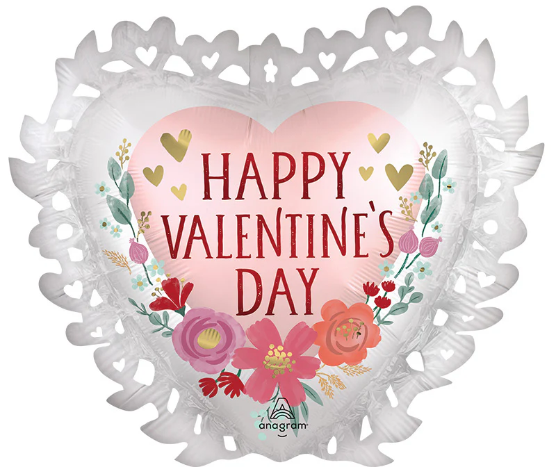 23" Happy Valentine's Day Satin Romantic Flowers Foil Balloon